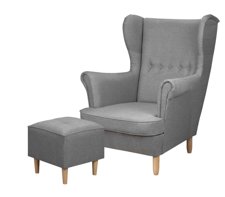 Ohrensessel mit Fußhocker Denver Grey