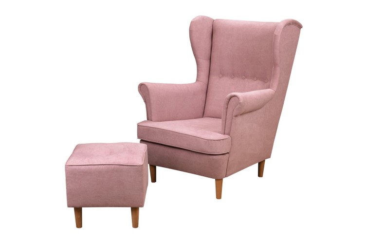 Ohrensessel mit Fußhocker Denver Rosa
