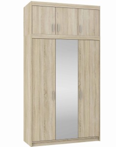 Dreitüriger Kleiderschrank mit Spiegel und Aufsatz Elena Sonoma Eiche