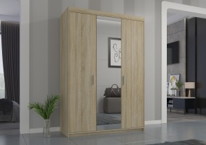 Dreitüriger Kleiderschrank mit Spiegel und Aufsatz Elena Sonoma Eiche