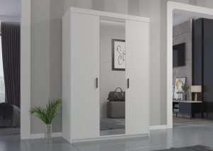 Dreitüriger Kleiderschrank mit Spiegel und Auszug Elena Weiß