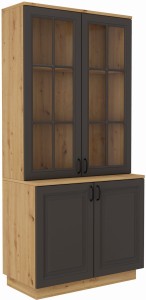 Flawia Kommode GRAR 100 2D mit Vitrine GRAR 100 2D Graphit/Artisan