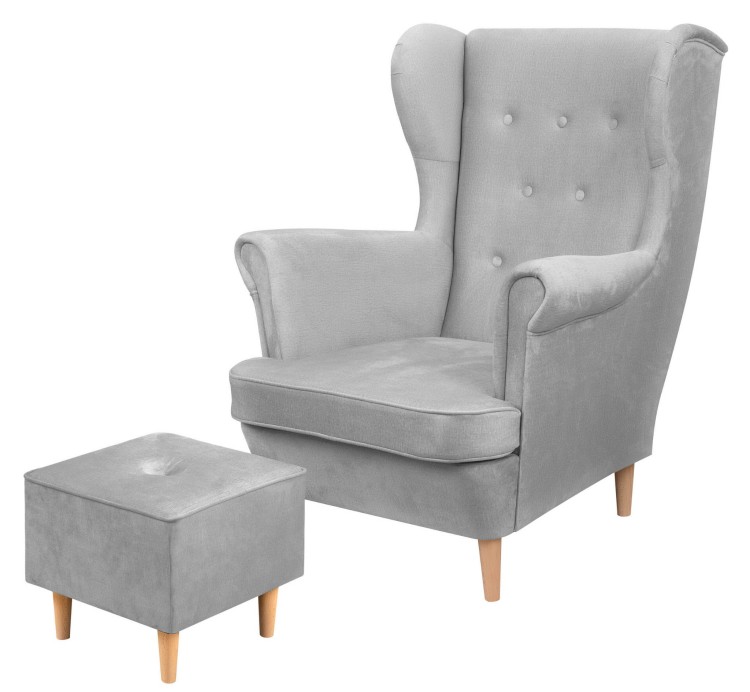 Ohrensessel mit Fußhocker Floki Grau