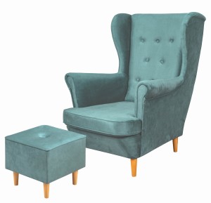 Ohrensessel mit Fußhocker Floki Blau