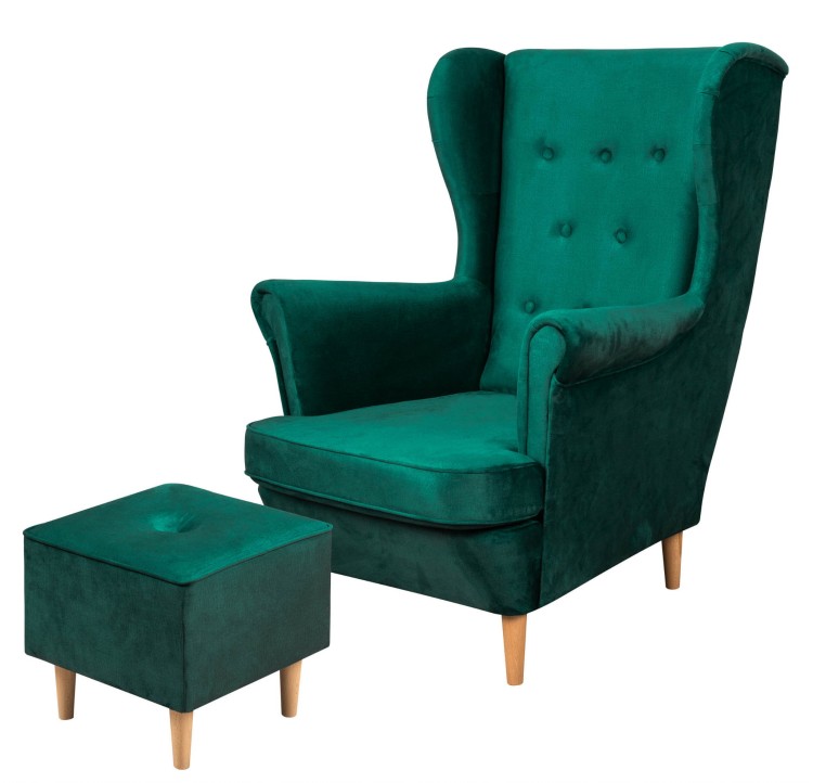 Ohrensessel mit Fußhocker Floki Dunkelgrün