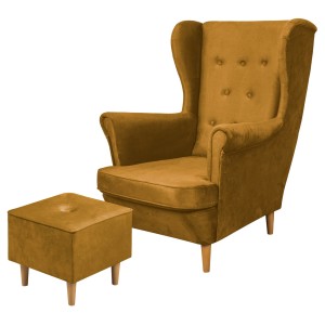 Ohrensessel mit Fußhocker Floki Gold