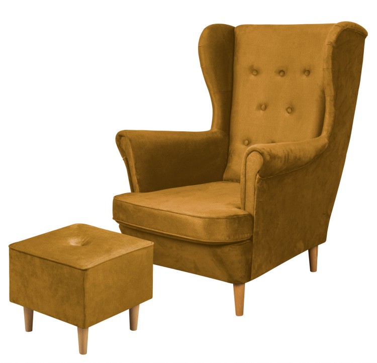 Ohrensessel mit Fußhocker Floki Gold