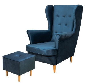 Ohrensessel mit Fußhocker Floki Marineblau