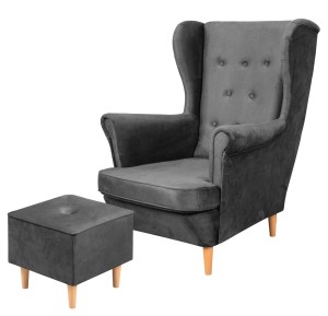 Ohrensessel mit Fußhocker Floki Graphit