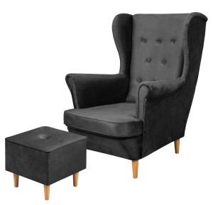 Ohrensessel mit Fußhocker Floki Anthrazit