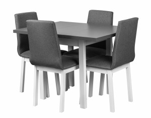 Tisch mit 4 Stühlen L002 Weiß/Graphit