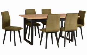 Tisch 140/180x80 mit 6 Stühlen L007 Schwarz/Eiche Grandson