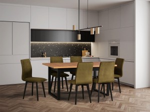 Tisch 140/180x80 mit 6 Stühlen L007 Schwarz/Eiche Grandson