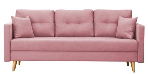 Skandinavisches Möbelset Schlafsofa mit Bettkasten und Sessel Pink