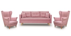 Skandinavische Schlafsofa und 2 Sessel Rosa