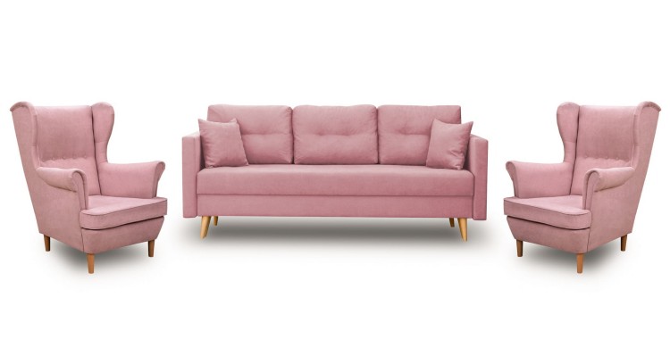 Skandinavische Schlafsofa und 2 Sessel Rosa