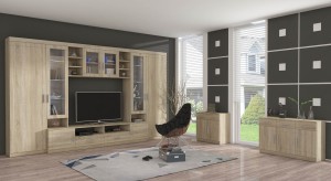 Oberschrank mit Display Paris SO01 mit 2 Kommoden 3D 2S und 2D 2S Sonoma Eiche