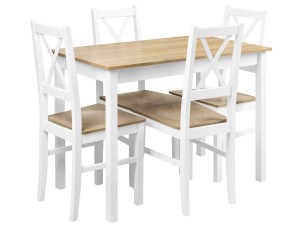 Tischset mit 4 Stühlen X001 Weiß/Eiche Grande