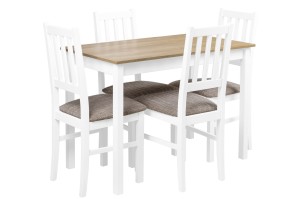 Tischset mit 4 Stühlen X004 Weiß/Eiche Grande