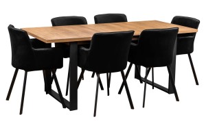 Tisch mit 6 Stühlen Y061 Schwarz/Eiche Lefkas