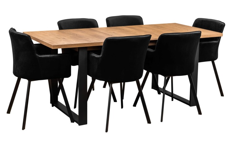 Tisch mit 6 Stühlen Y061 Schwarz/Eiche Lefkas