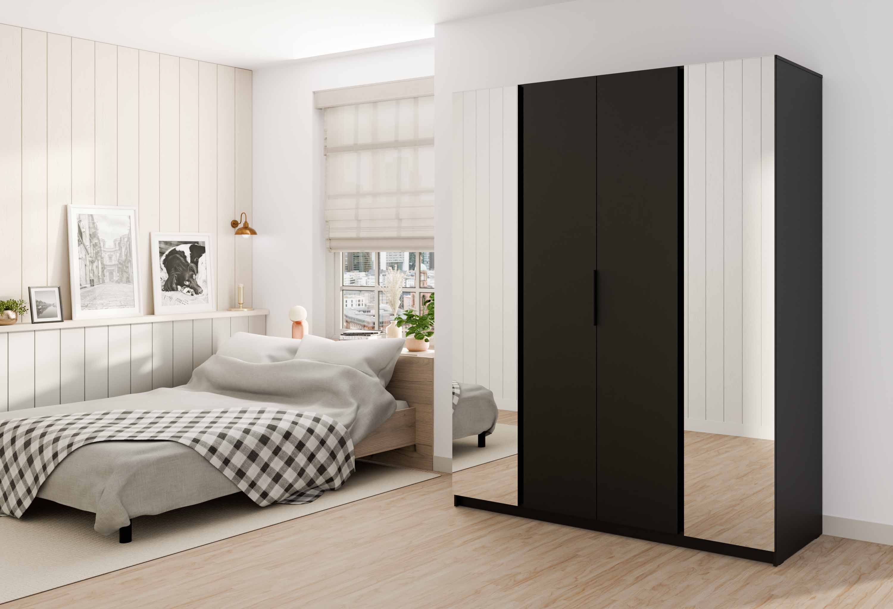 4-türiger Garderobenschrank mit Spiegel und Regalböden Dravero BL/BL 2L 2F
