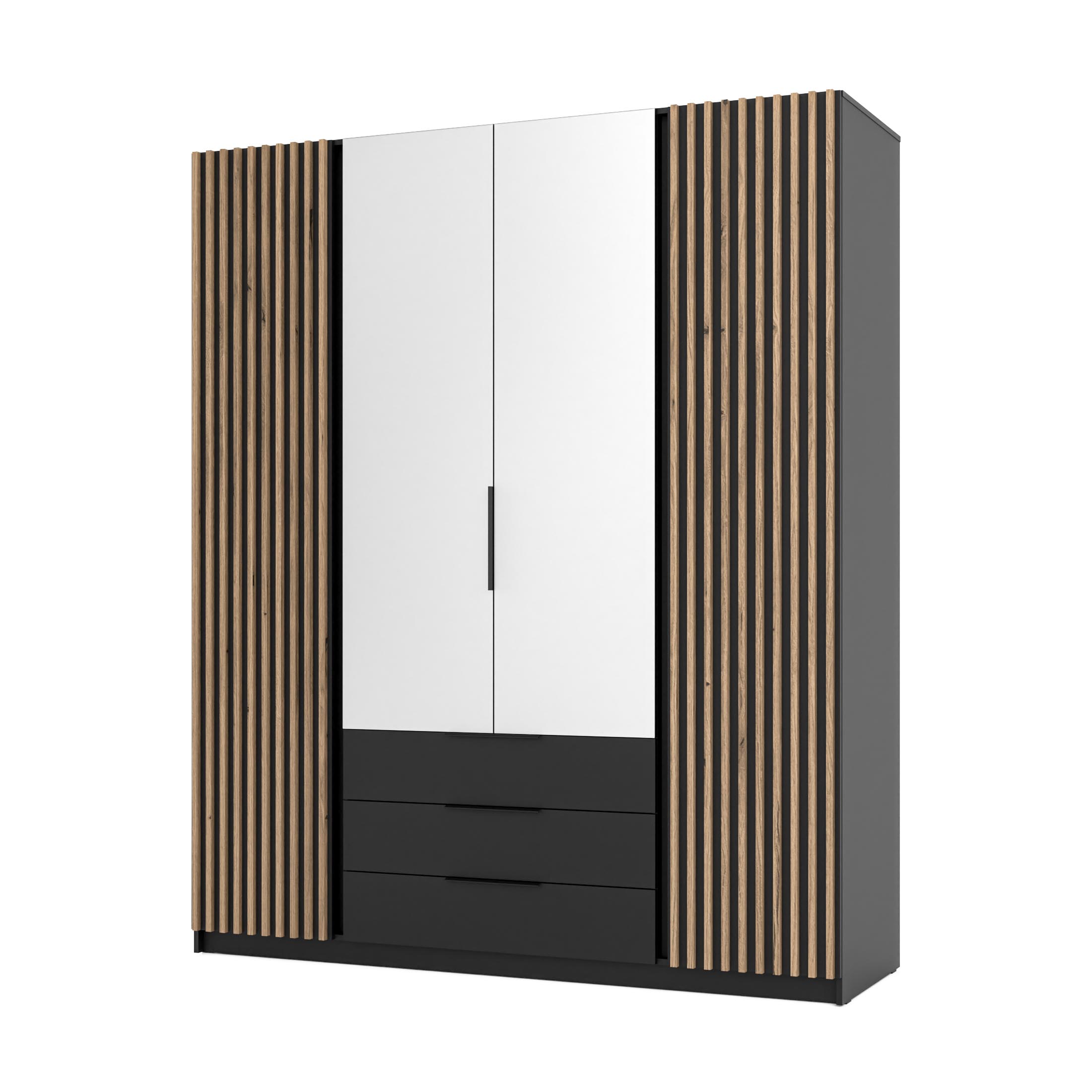 4-türiger Garderobenschrank mit Spiegeln und Lamellen Dravero BL/BL-EV 2LAM 2L 3S