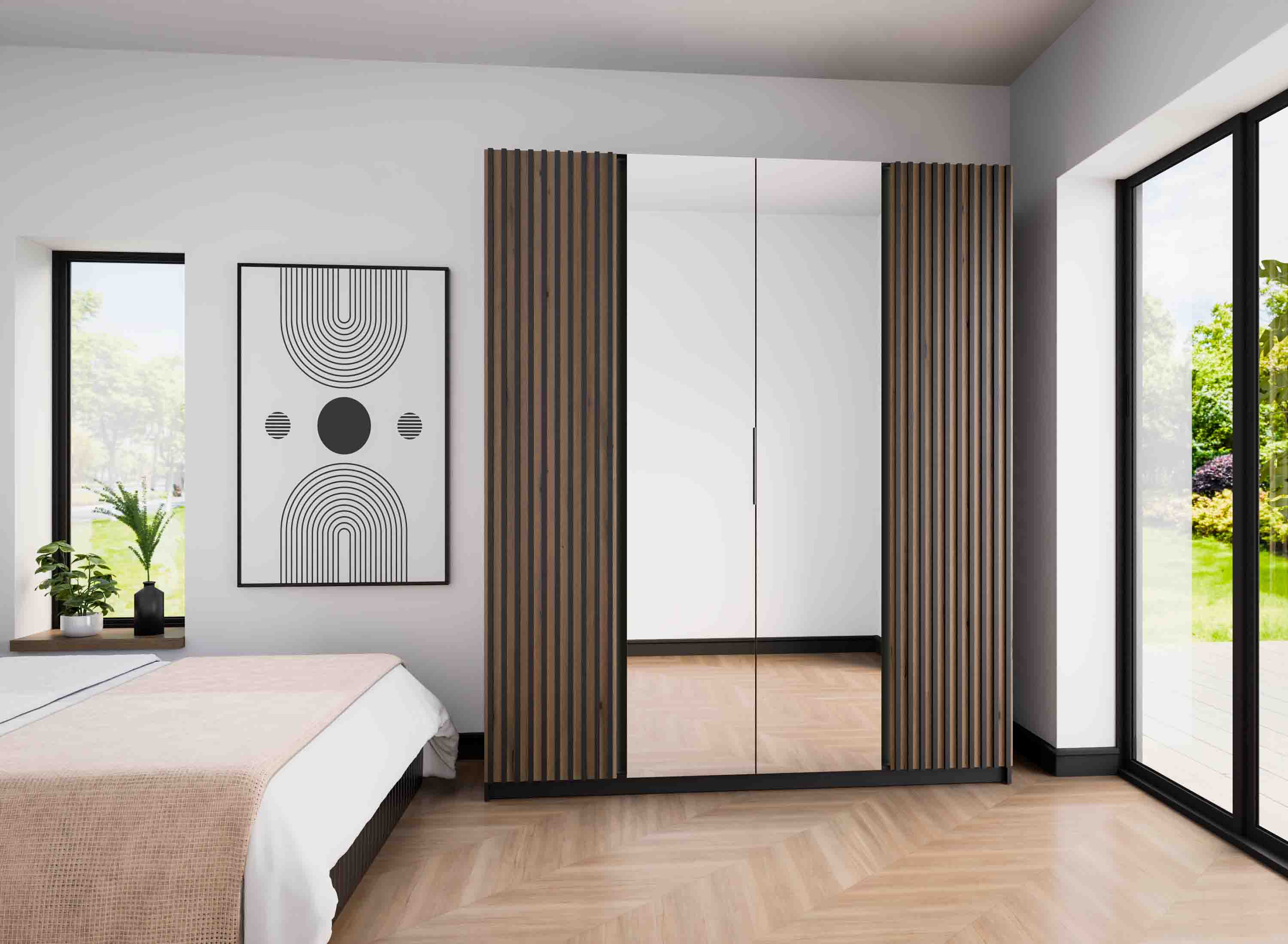 4-türiger Garderobenschrank mit Spiegeln und Lamellen Dravero BL/BL-EV 2LAM 2L