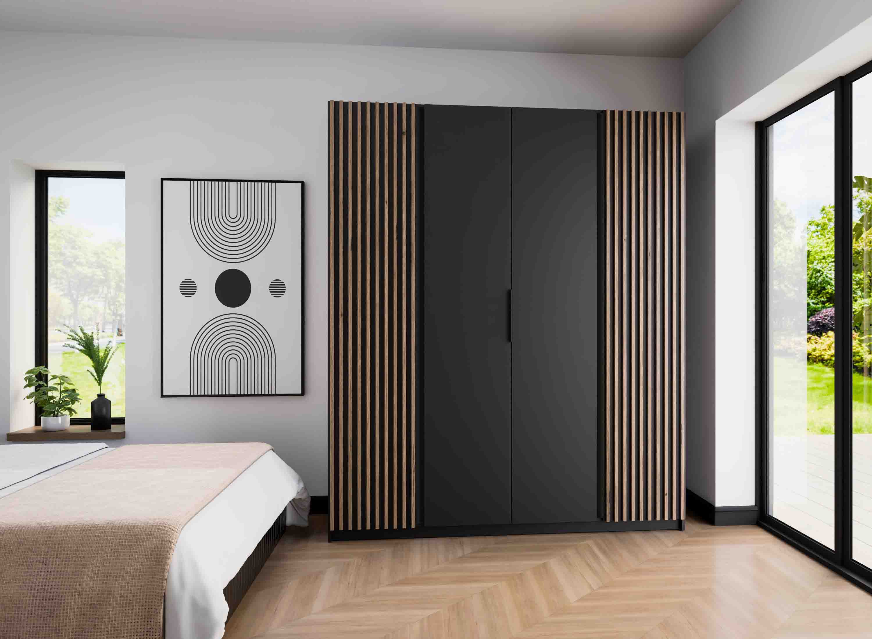4-türiger Garderobenschrank mit Regalböden und Lamellen Dravero BL/BL-EV 2LAM 2F
