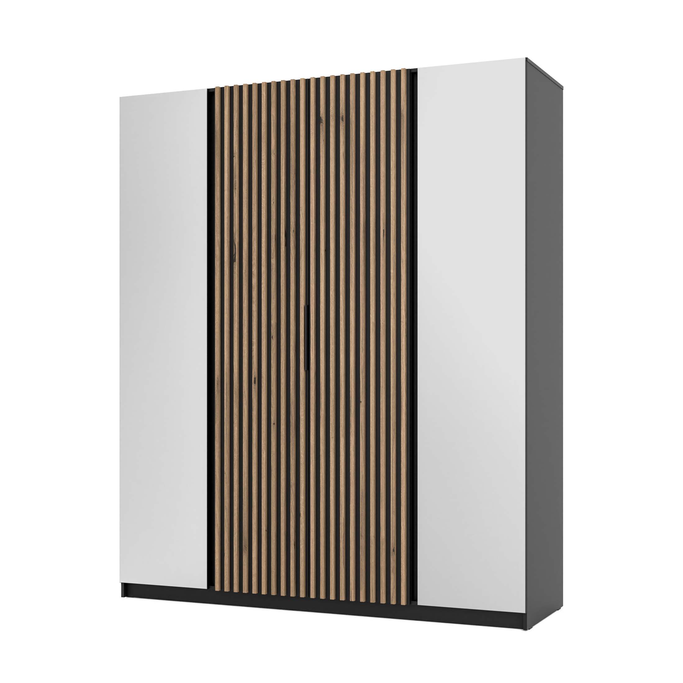 4-türiger Garderobenschrank mit Spiegel und Lamellen Dravero BL/BL-EV 2L 2LAM