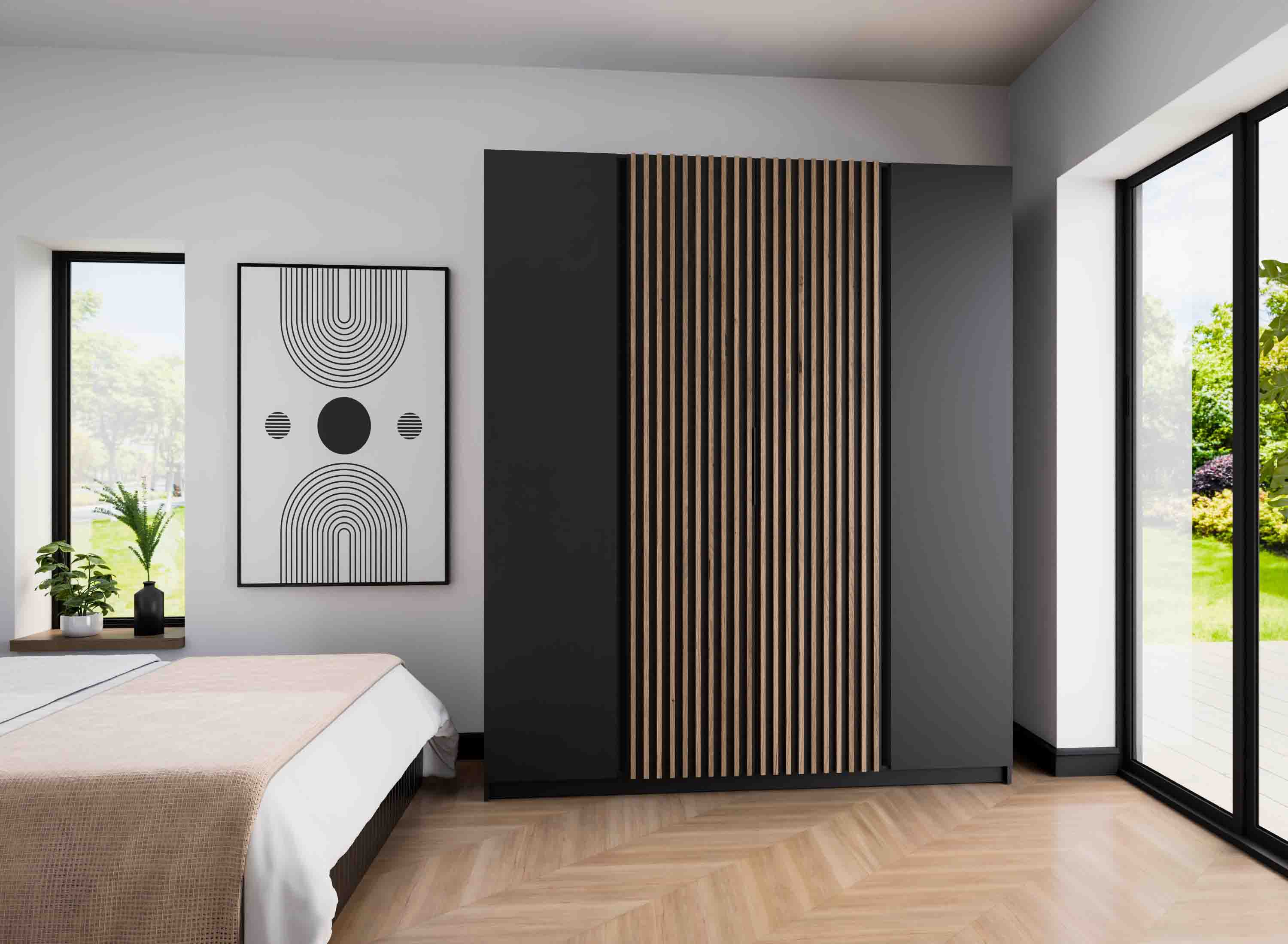 4-türiger Garderobenschrank mit Regalböden und Lamellen Dravero BL/BL-EV 2F 2LAM