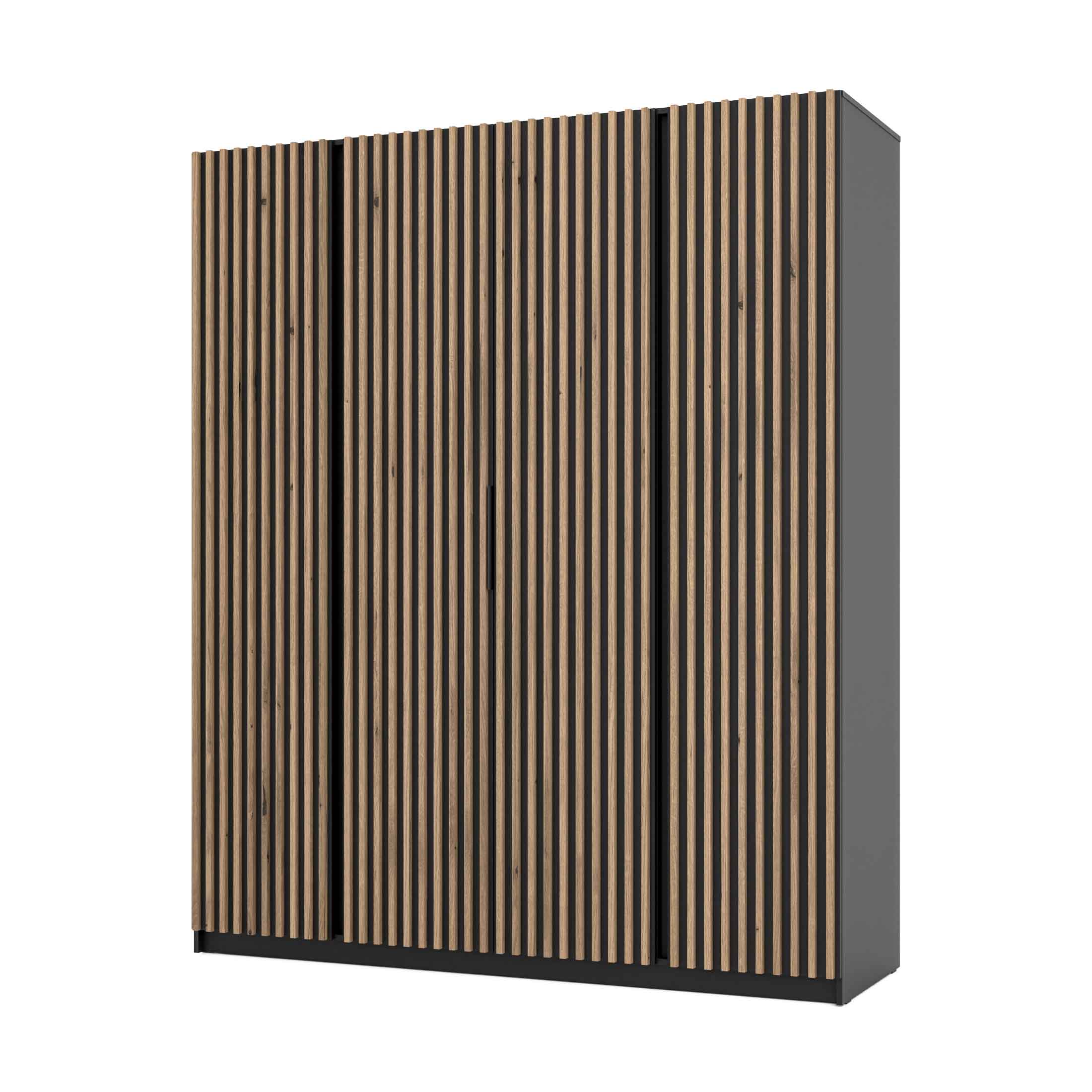 4-türiger Kleiderschrank mit Lamellen und Regalböden Dravero BL/BL-EV 4LAM