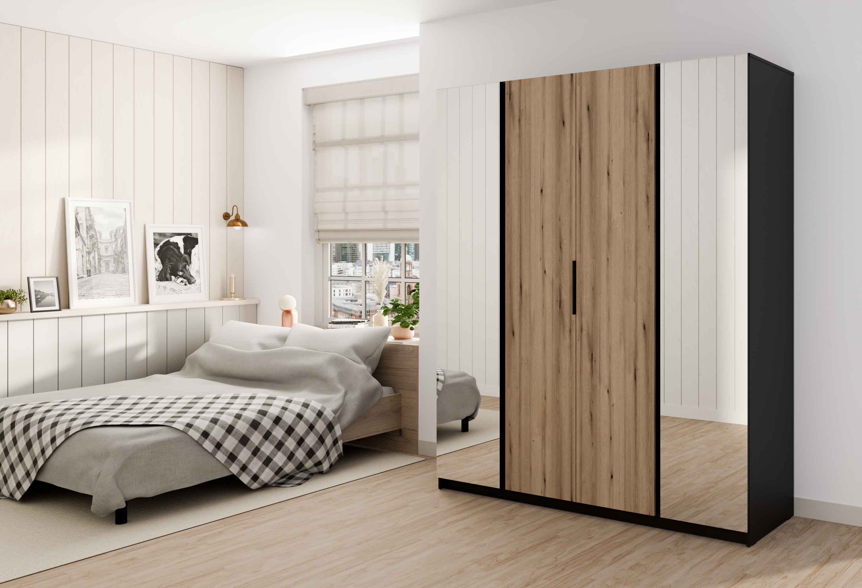 4-türiger Kleiderschrank mit Spiegel und Ablagen Dravero BL/EV 2L 2F