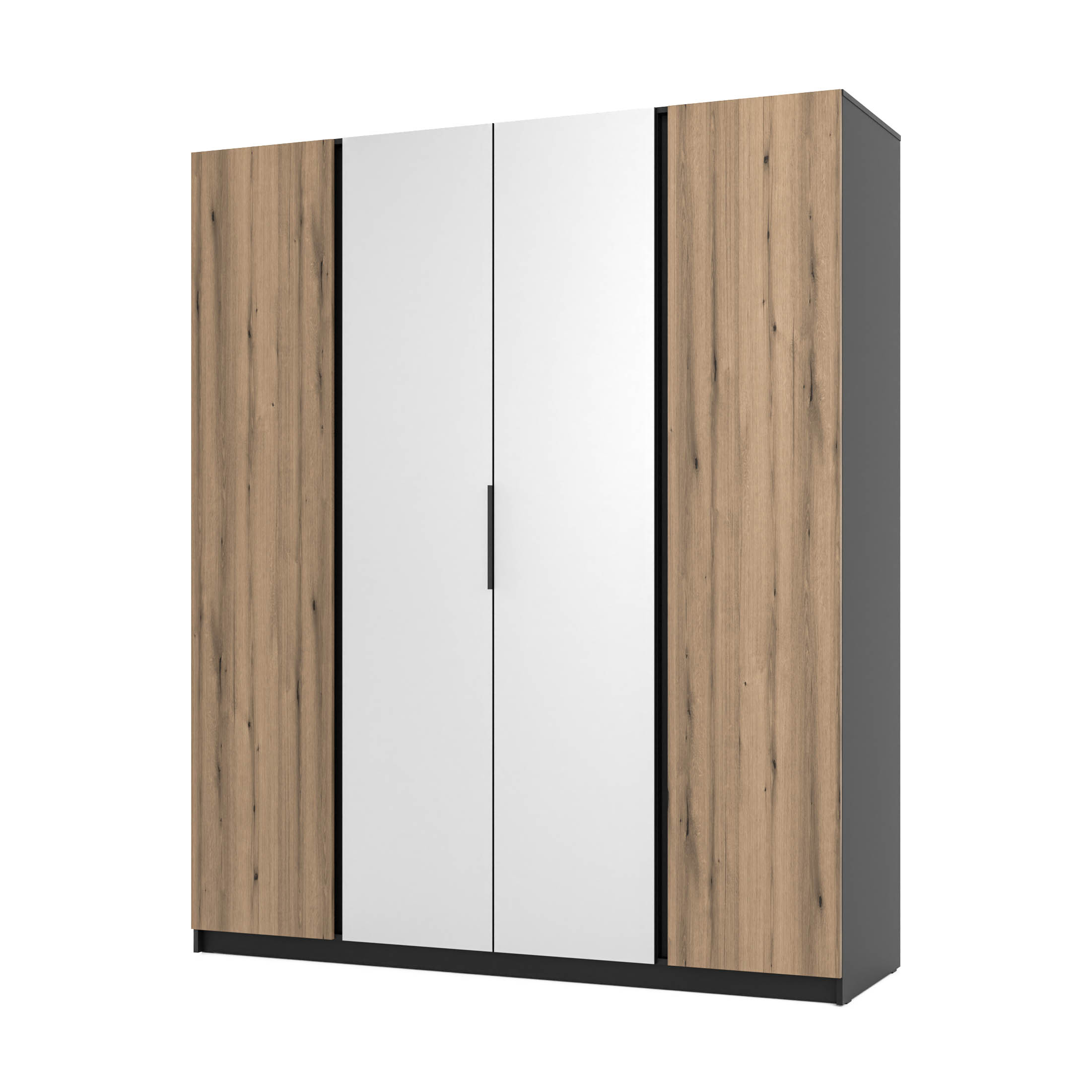 4-türiger Kleiderschrank mit Spiegeln und Regalen Dravero BL/EV-BL 2F 2L