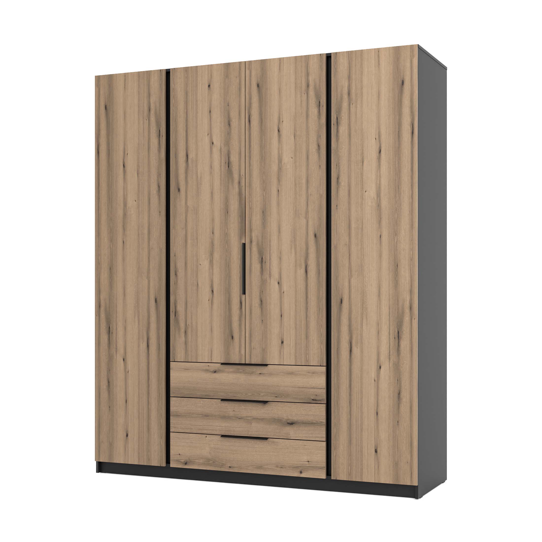 4-türiger Kleiderschrank mit Schubladen und Regalen Dravero BL/EV 4F 3S