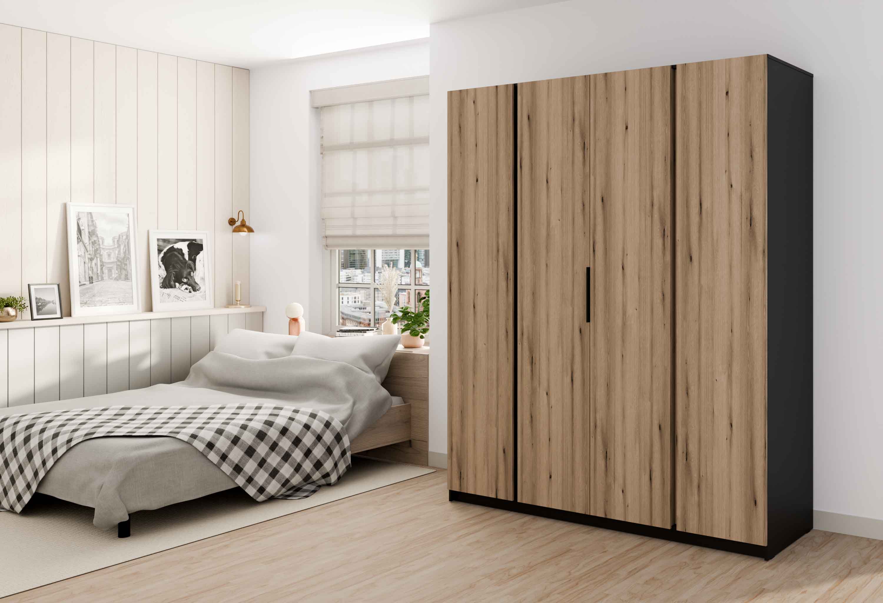 4-türiger Kleiderschrank mit Regalen Dravero BL/EV 4F