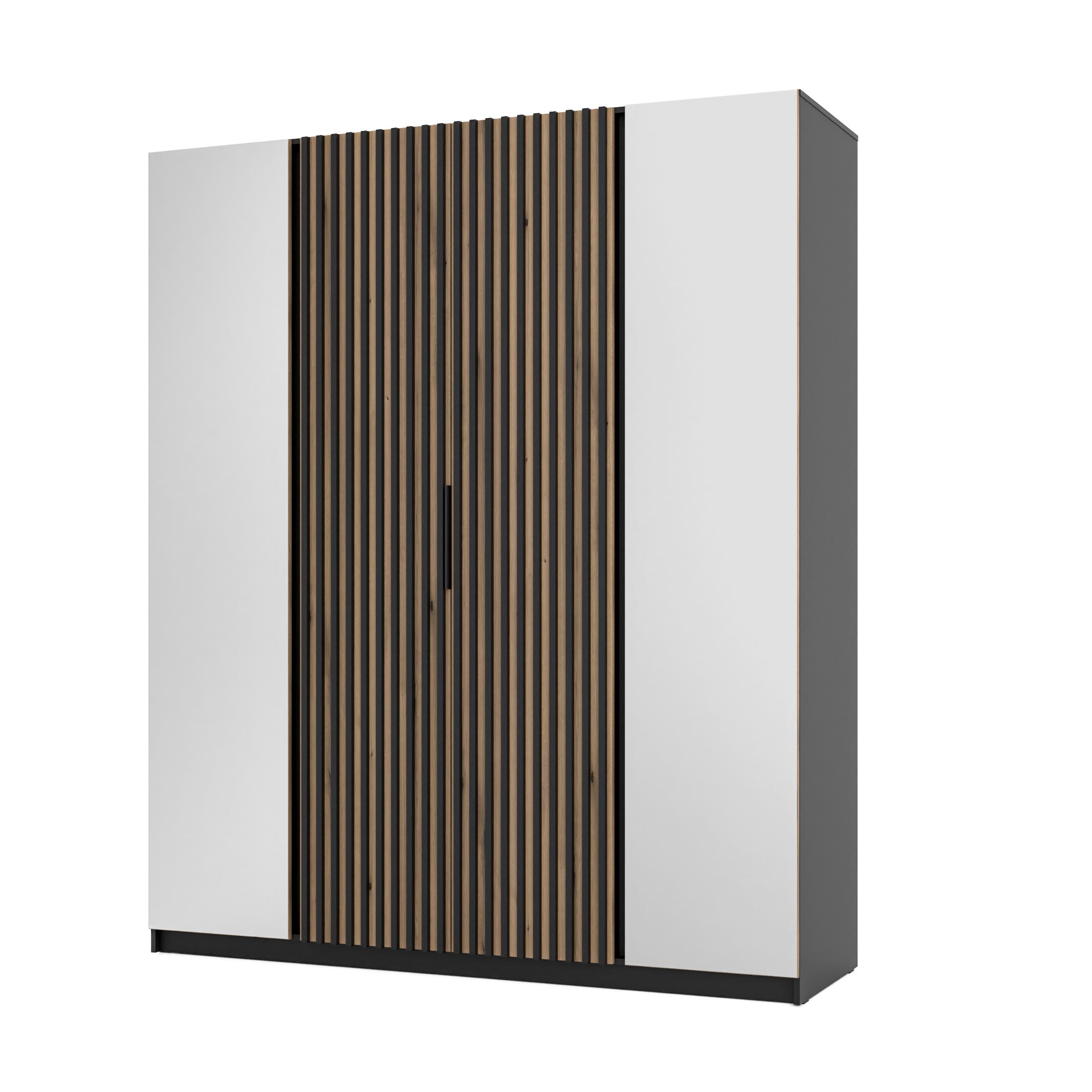 4-türiger Kleiderschrank mit Spiegel und Lamellen Dravero BL/EV-BL 2L 2LAM