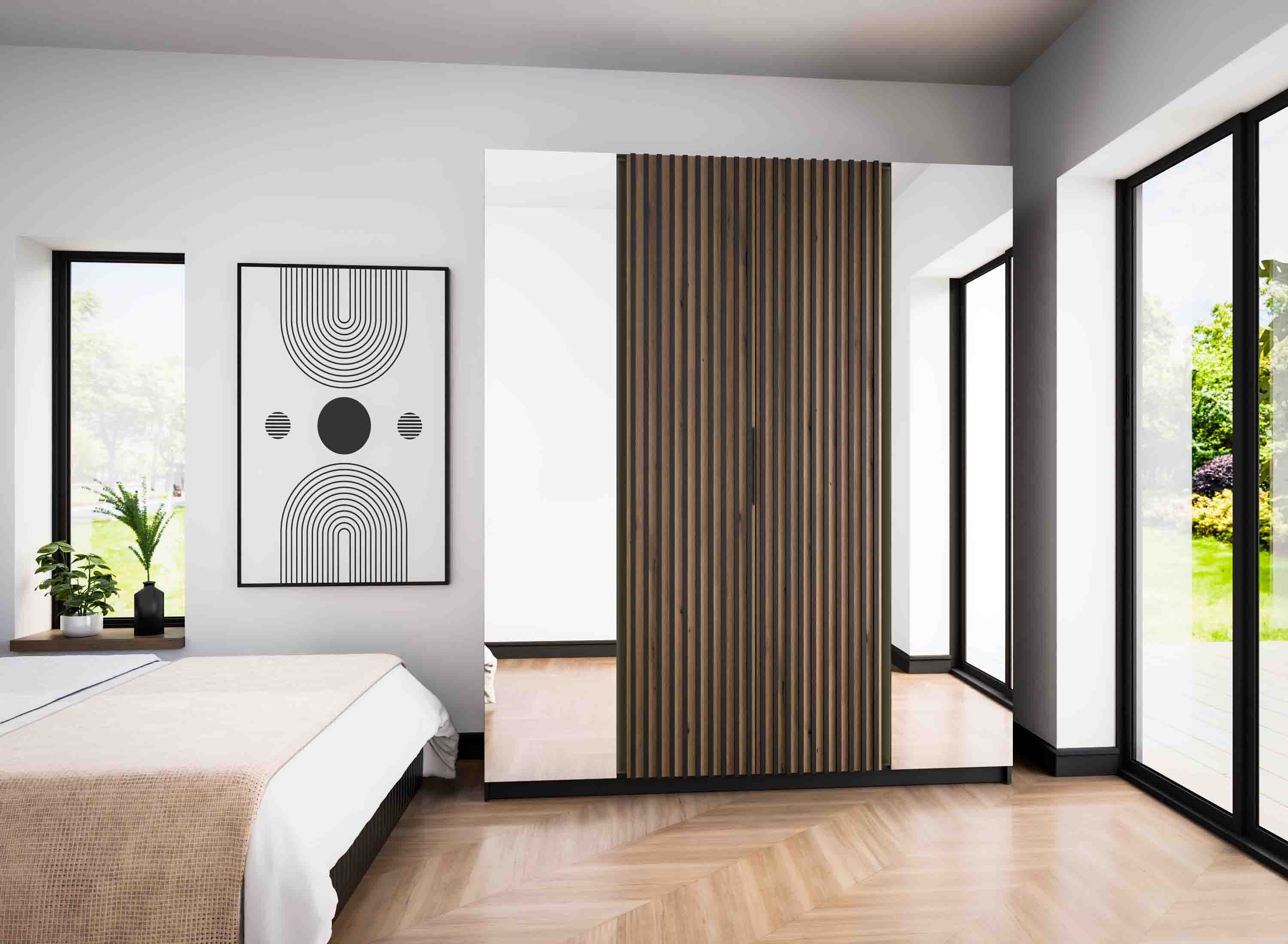 4-türiger Kleiderschrank mit Spiegel und Lamellen Dravero BL/EV-BL 2L 2LAM