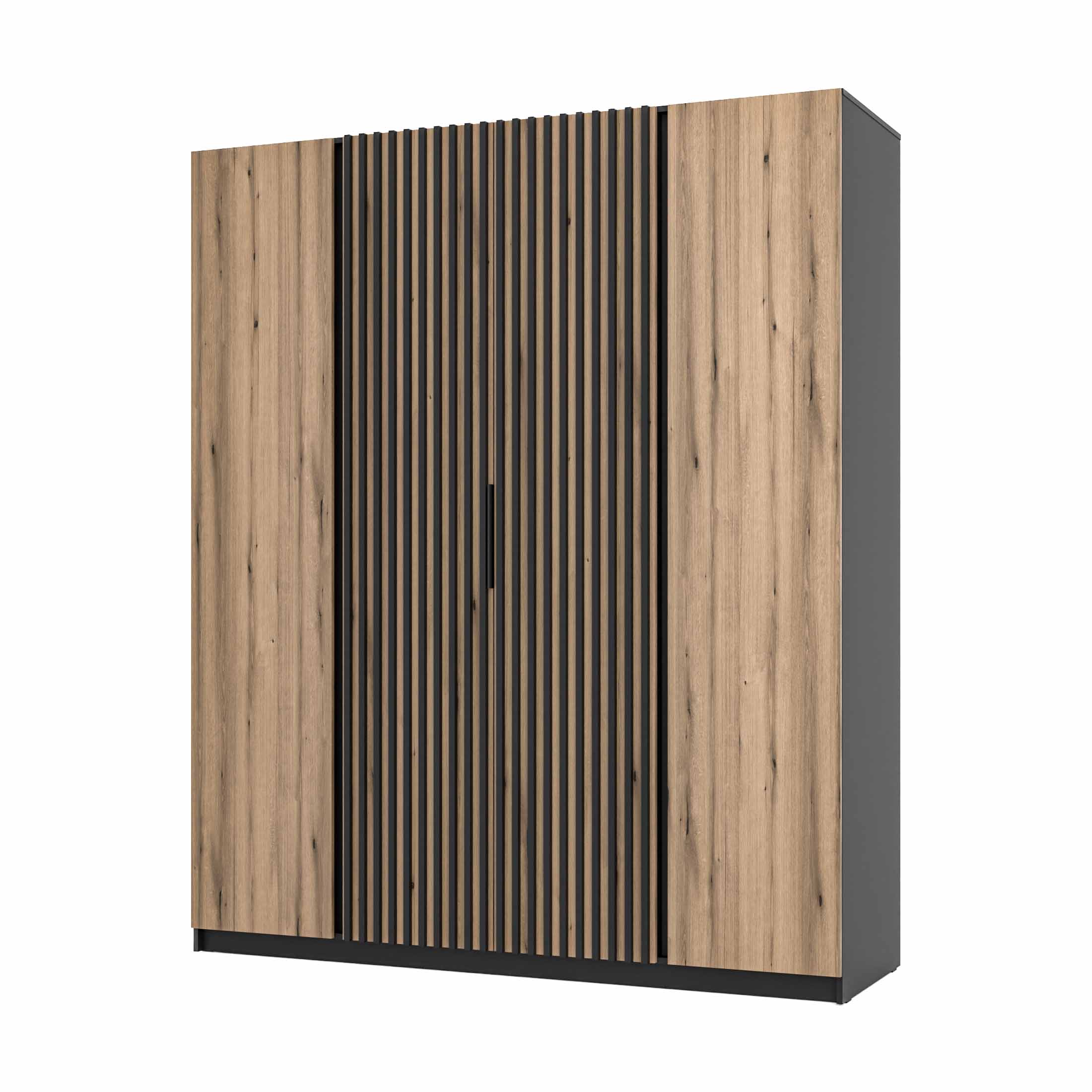 4-türiger Kleiderschrank mit Lamellen und Regalen Dravero BL/EV-BL 2F 2LAM
