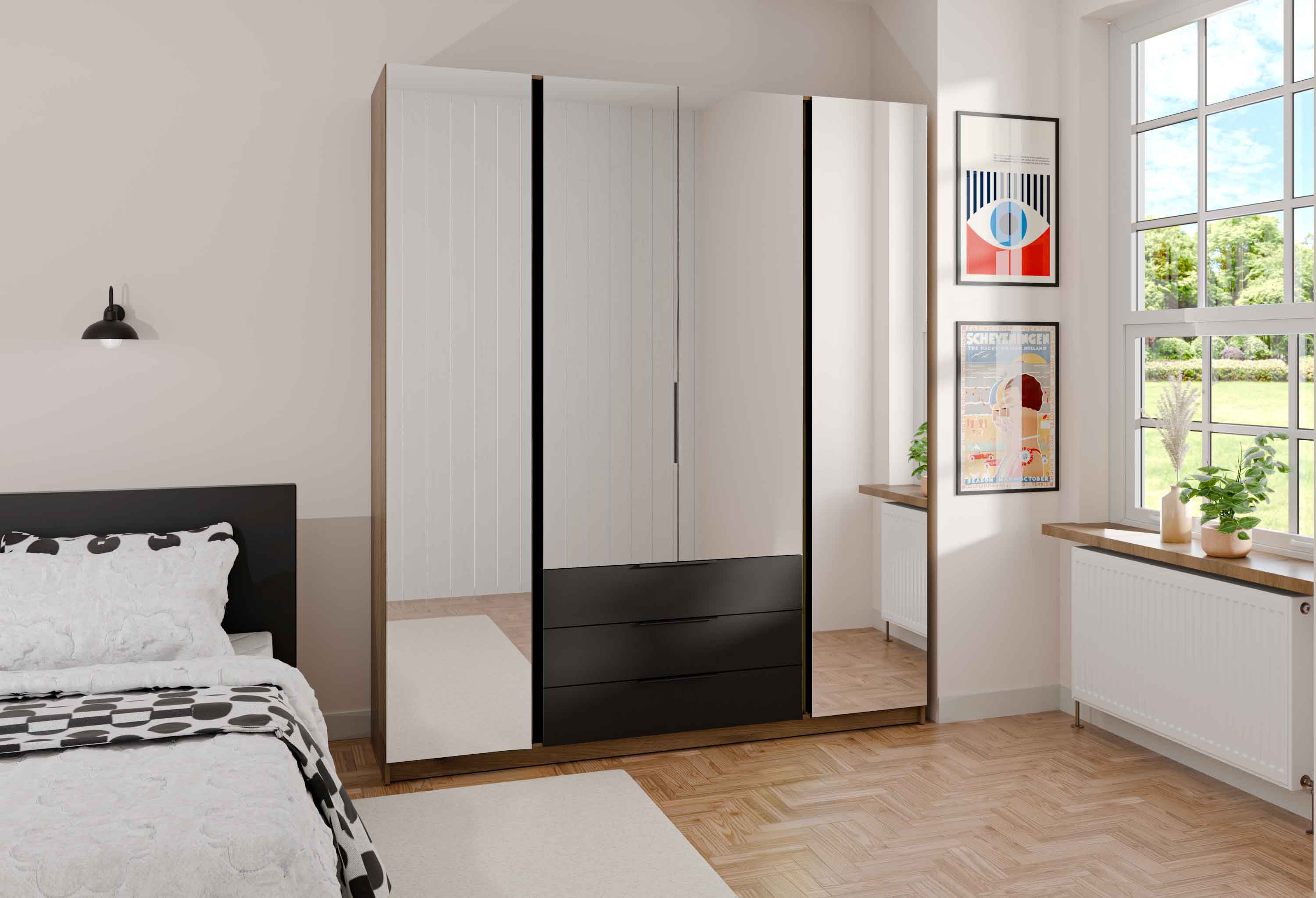 4-türiger Kleiderschrank mit Spiegeln und Schubladen Dravero EV/BL 4L 3S