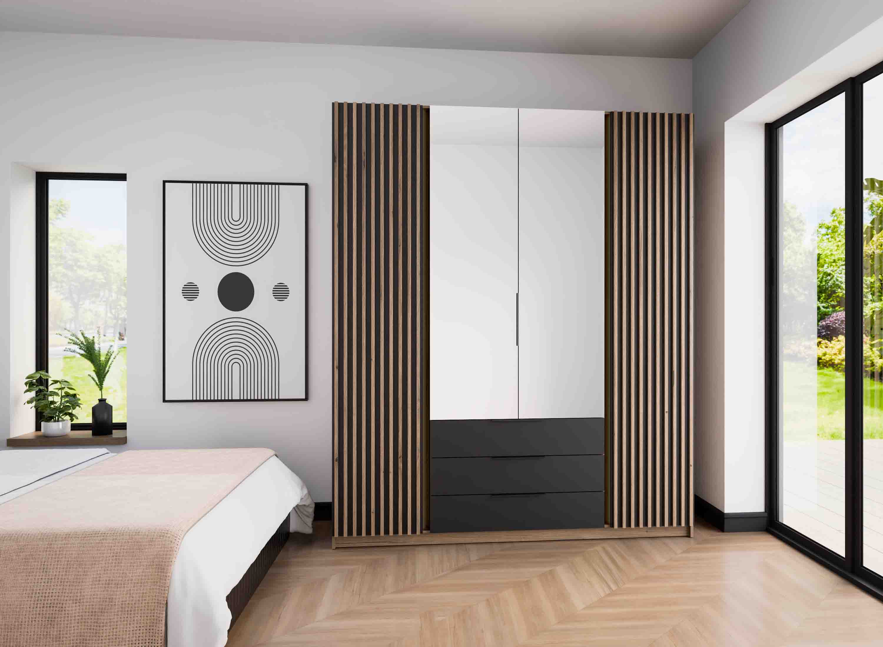 4-türiger Kleiderschrank mit Spiegeln und Schubladen Dravero EV/BL-EV 2LAM 2L 3S