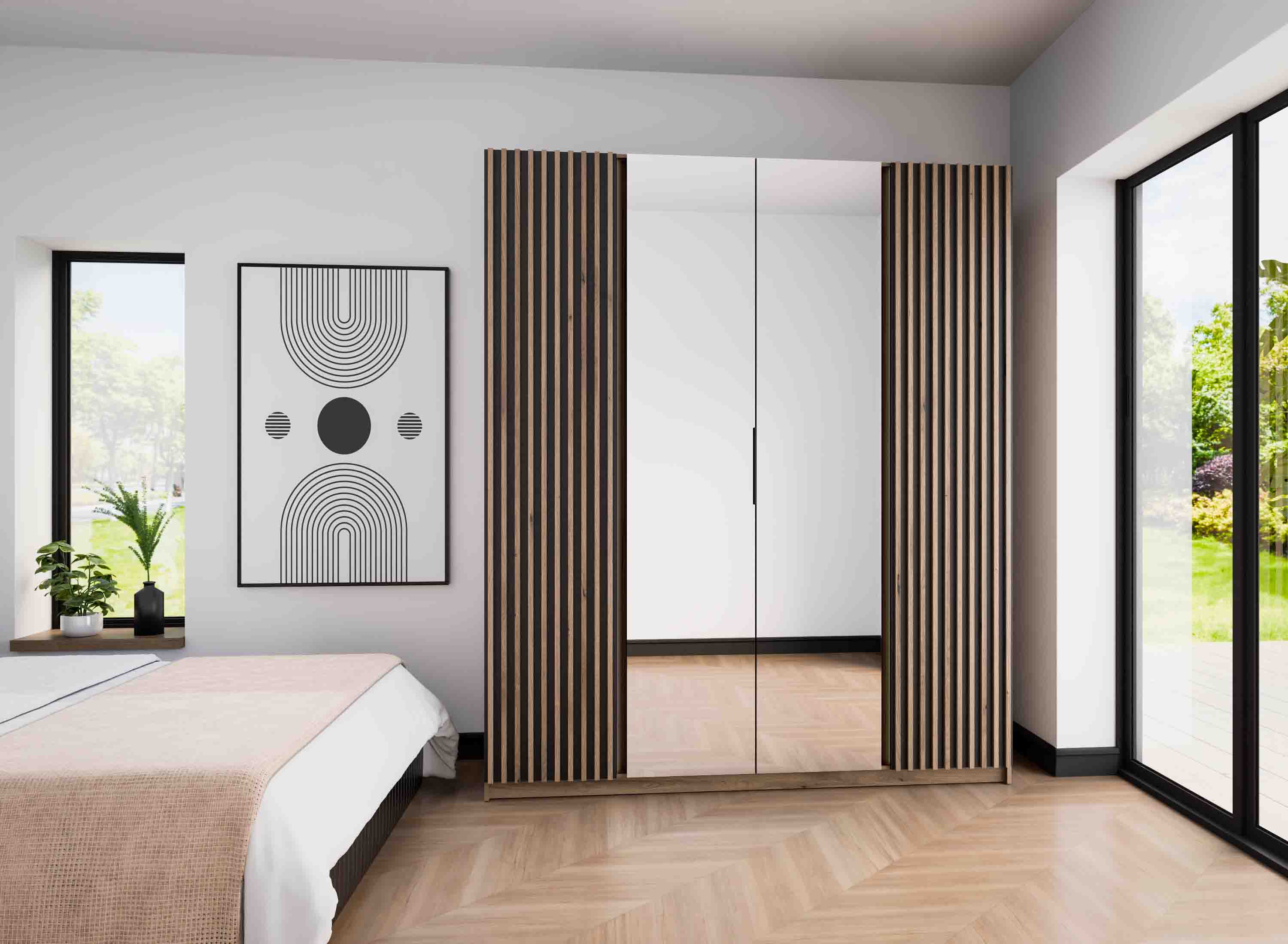4-türiger Kleiderschrank mit Spiegeln und Lamellen Dravero EV/BL-EV 2LAM 2L