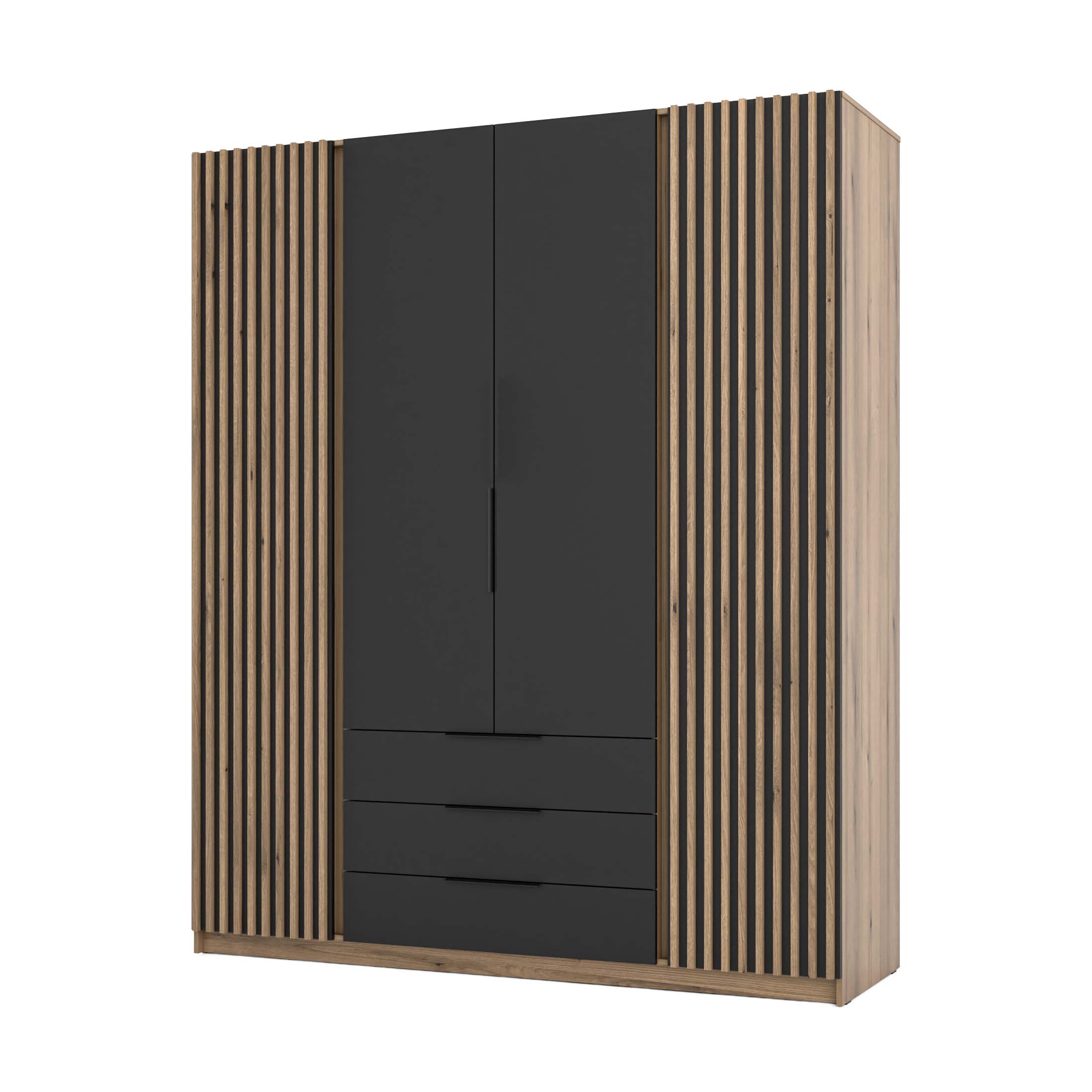 4-türiger Kleiderschrank mit Schubladen und Lamellen Dravero EV/BL-EV 2LAM 2F 3S