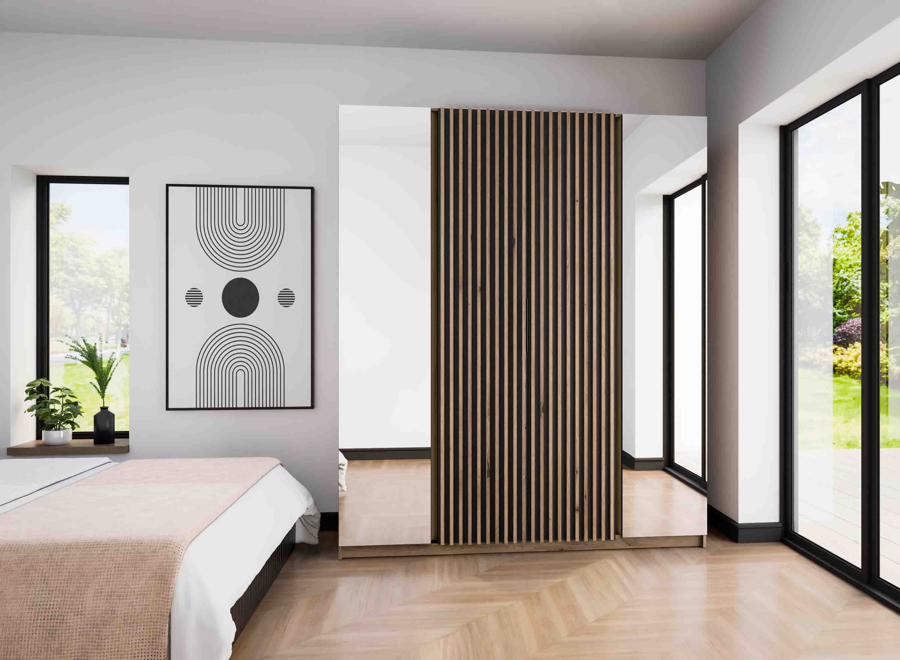 4-türiger Kleiderschrank mit Spiegel und Lamellen Dravero EV/BL-EV 2LAM 2L