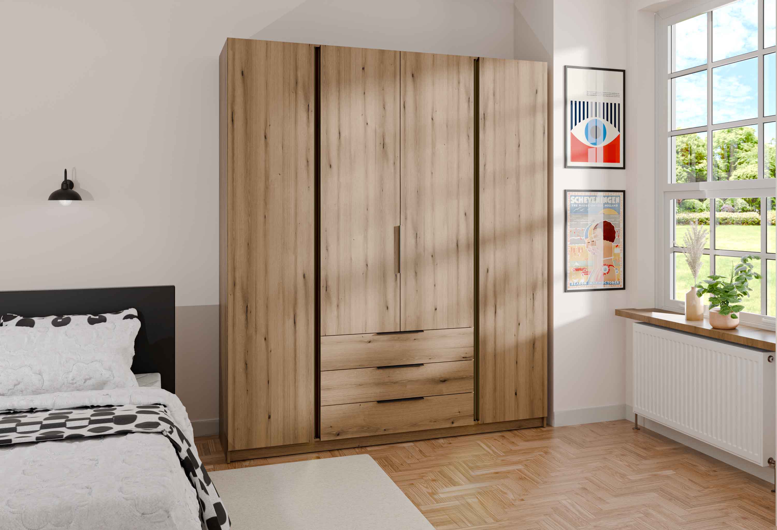 4-türiger Kleiderschrank mit Schubladen Dravero EV/EV 4F 3S