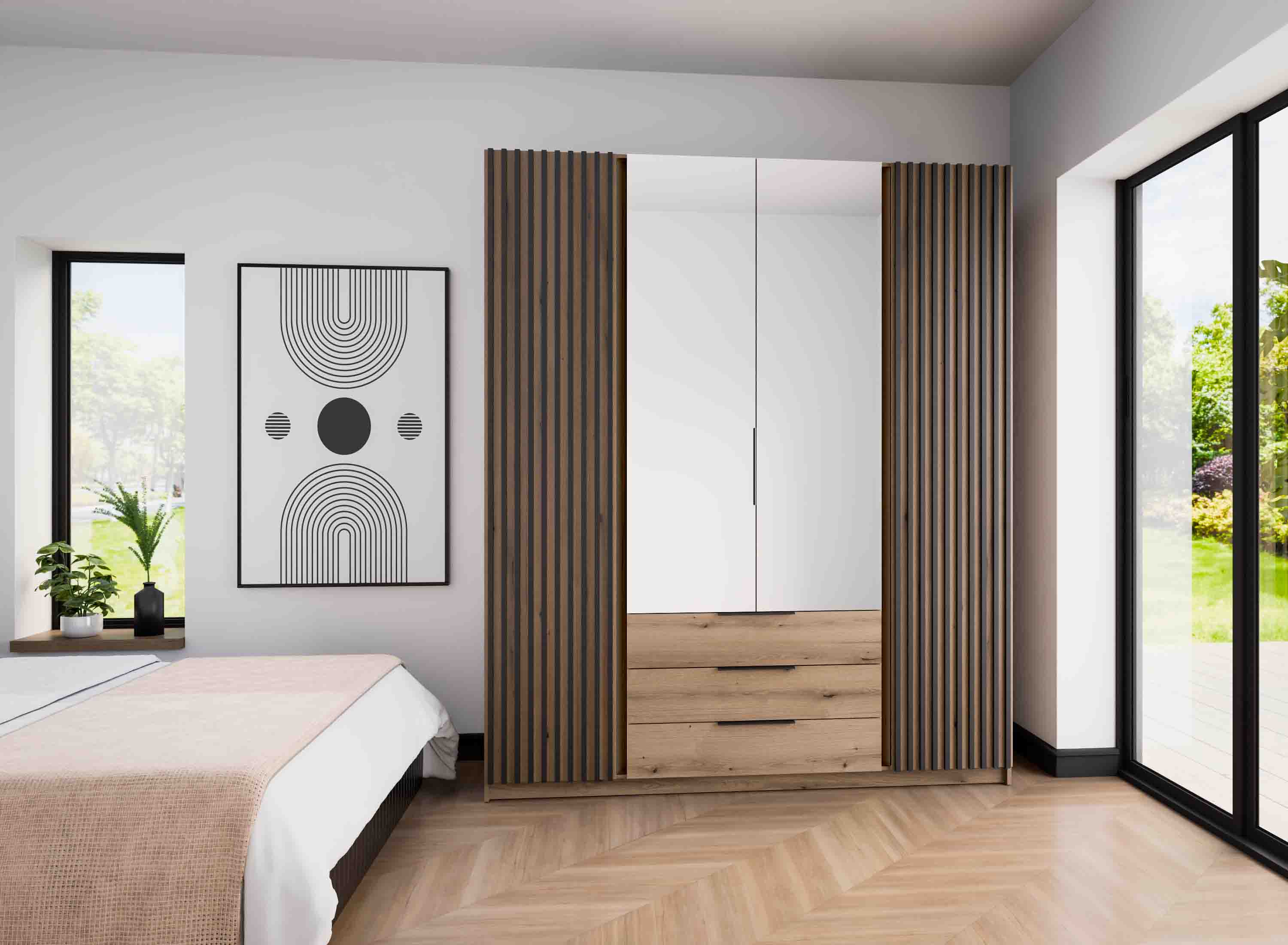 4-türiger Kleiderschrank mit Spiegeln und Lamellen Dravero EV/EV-BL 2LAM 2L 3S