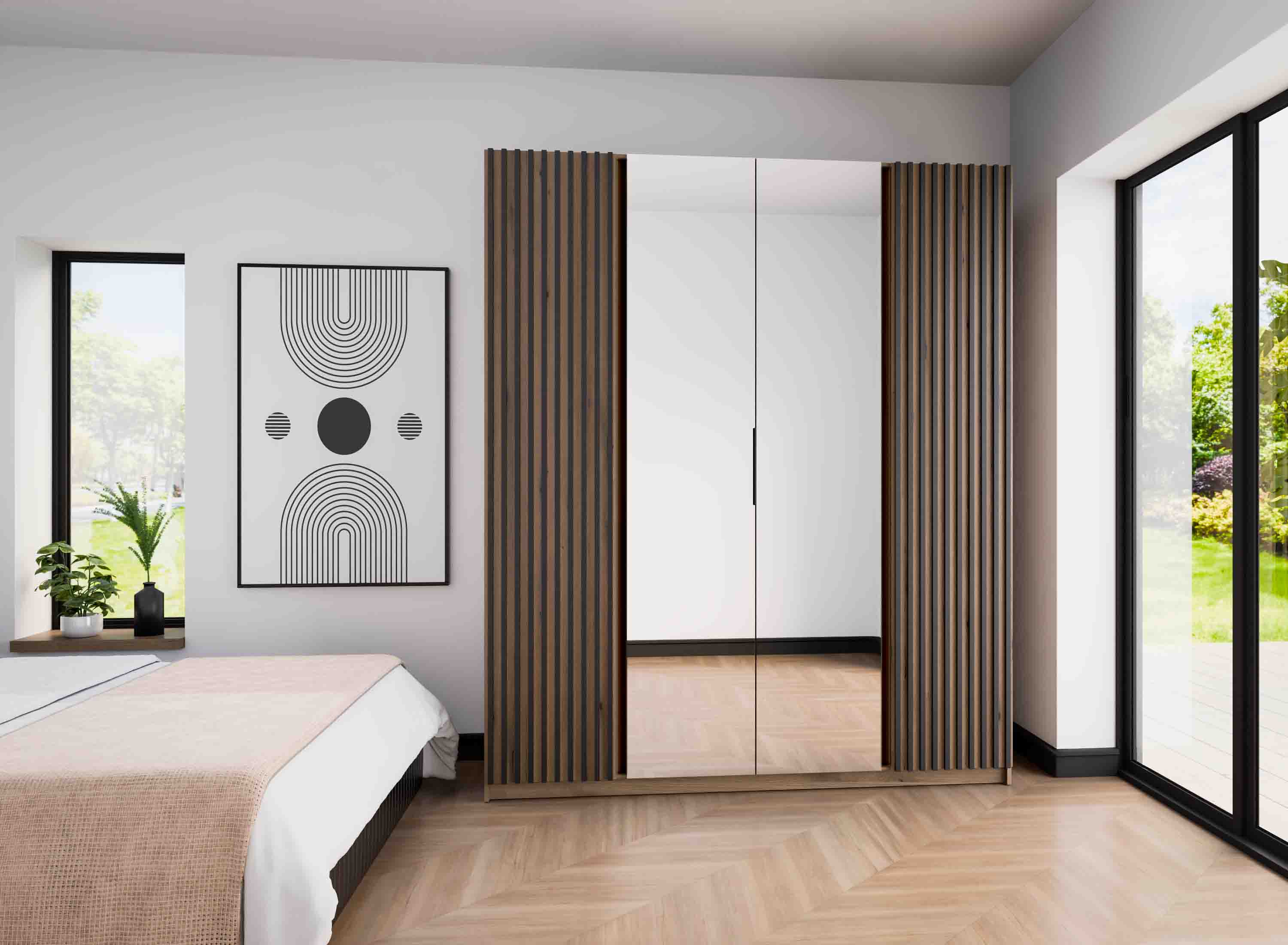 4-türiger Kleiderschrank mit Spiegel und Lamellen Dravero EV/EV-BL 2LAM 2L