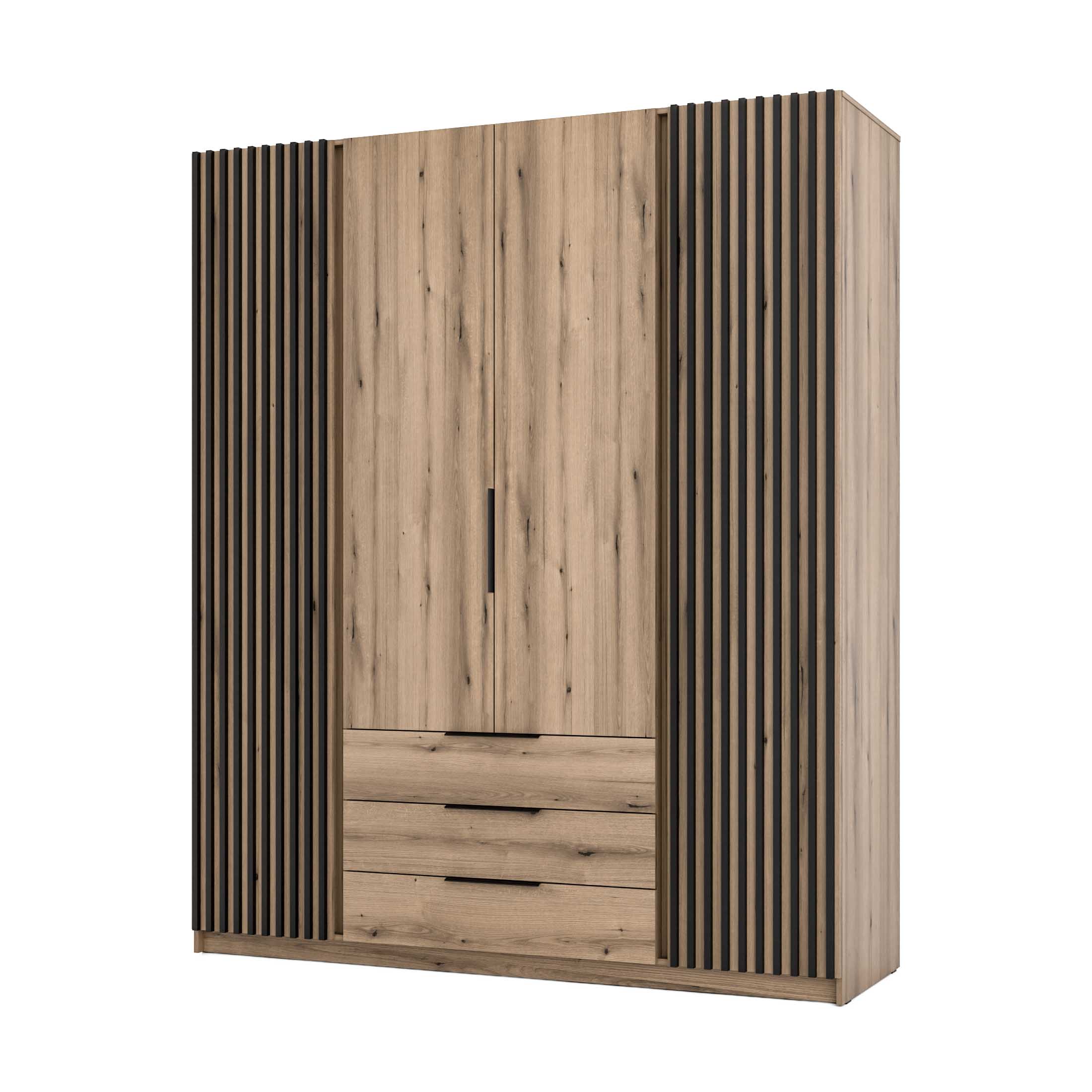 4-türiger Kleiderschrank mit Schubladen und Lamellen Dravero EV/EV-BL 2LAM 2F 3S