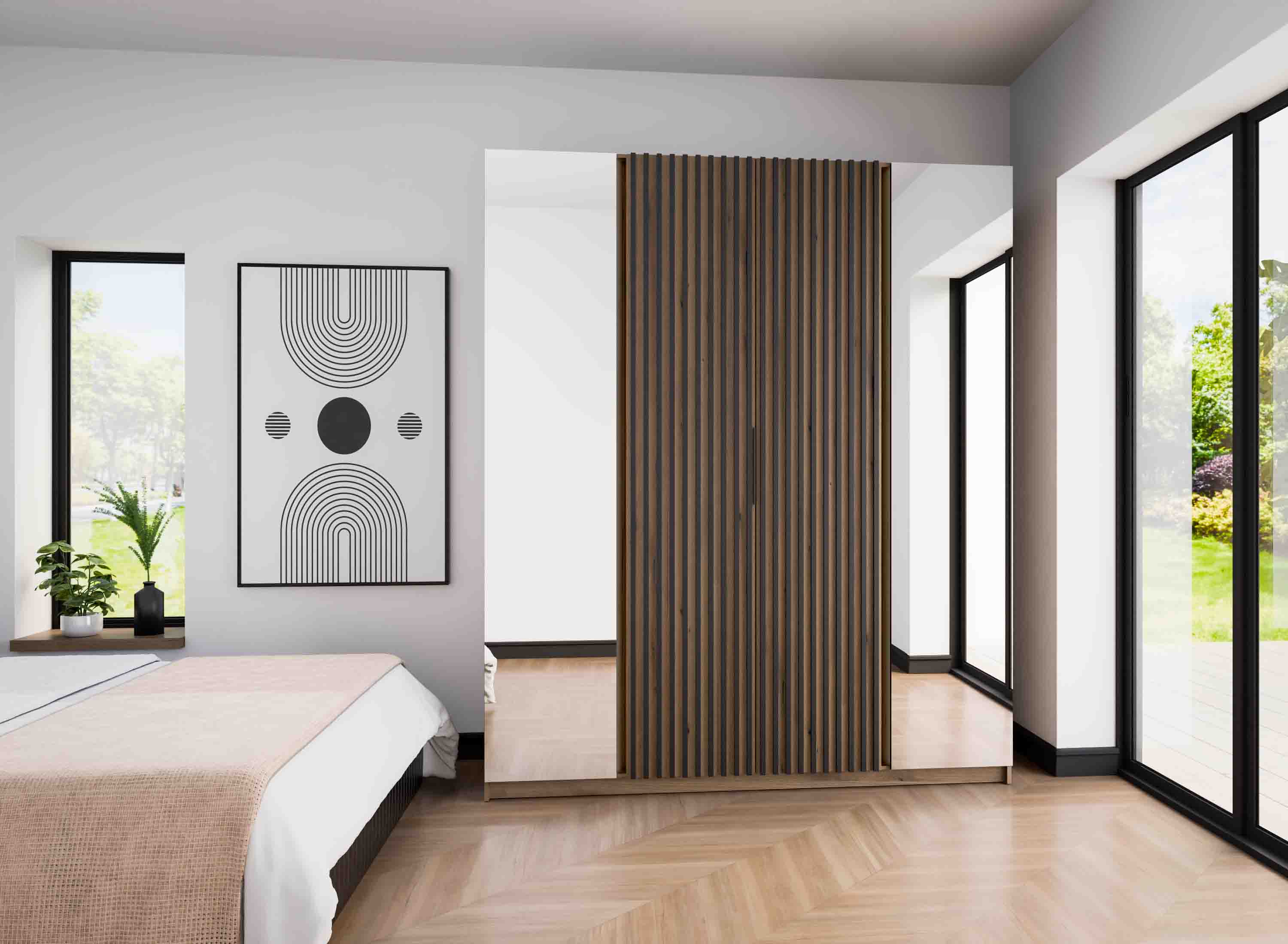 4-türiger Kleiderschrank mit Spiegeln und Lamellen Dravero EV/EV 2L 2LAM