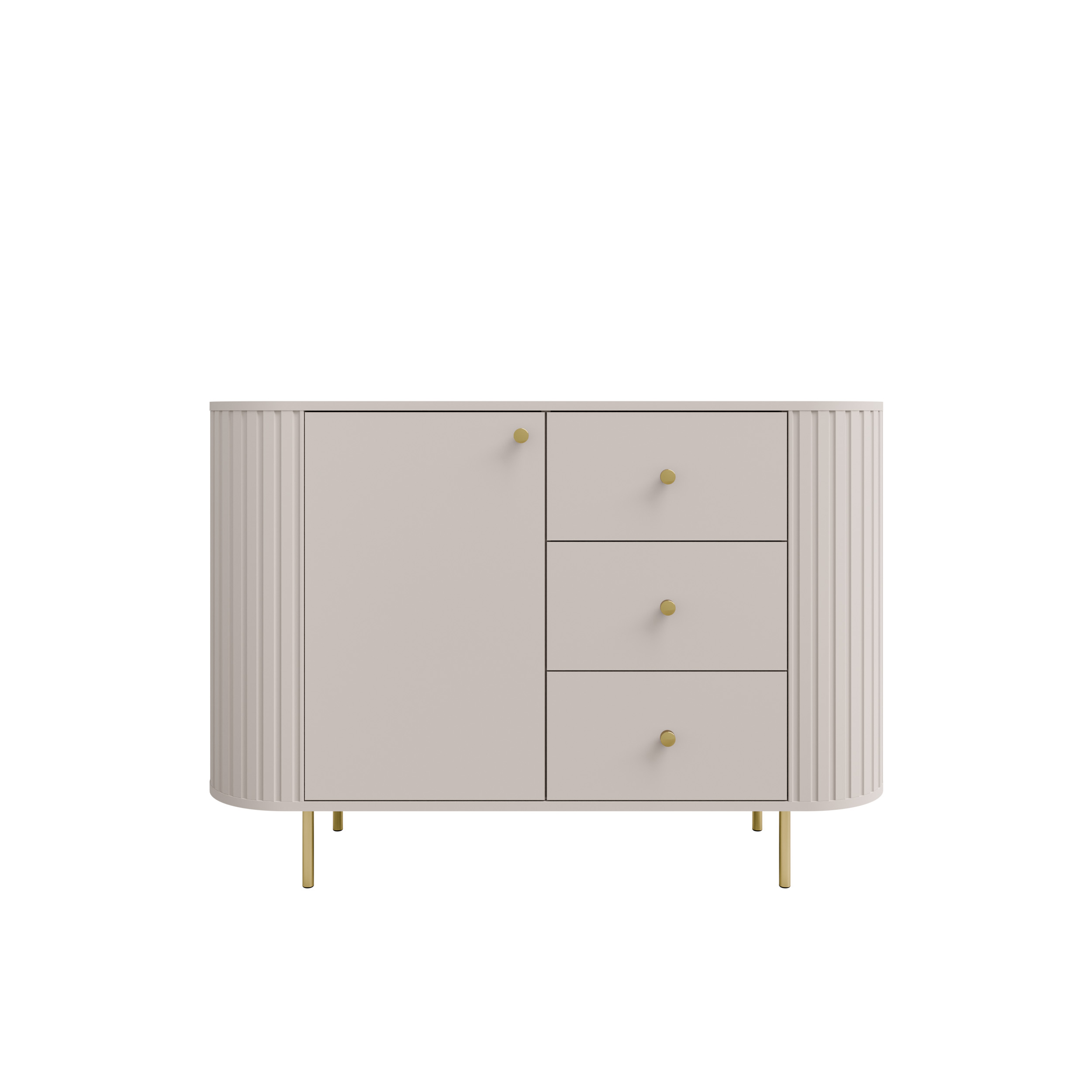Kommode fürs Wohnzimmer mit drei Schubladen und Tür Flana 813 1F3S Beige